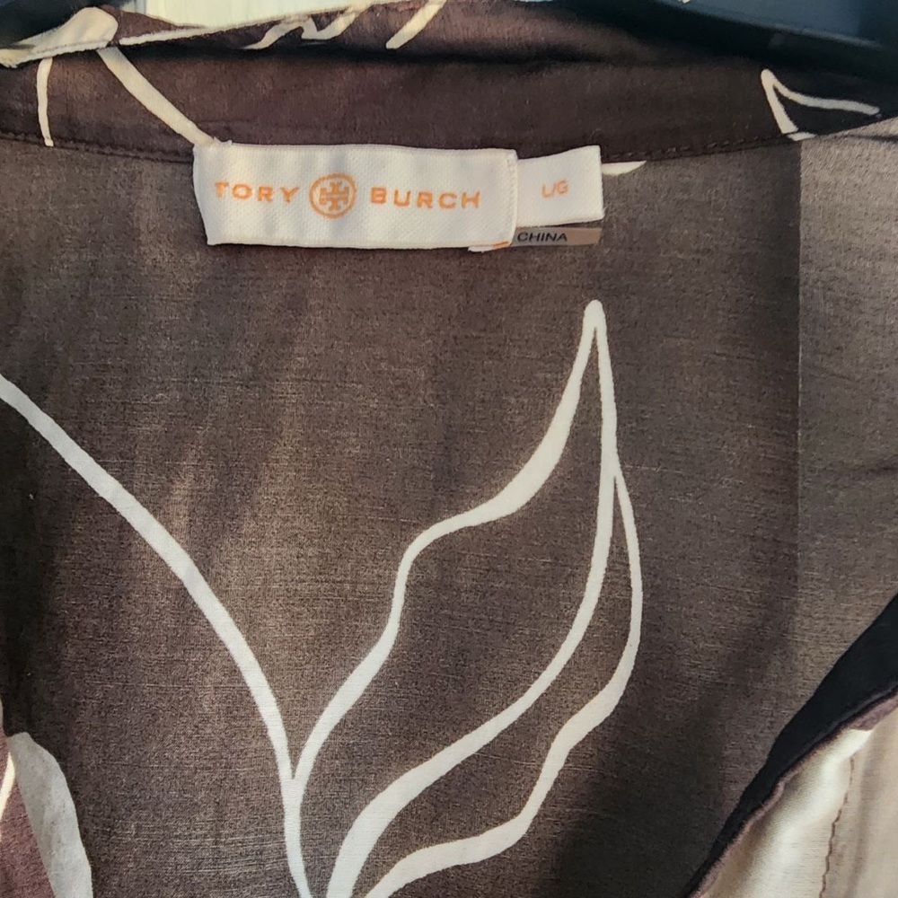Tory Burch Printed Silk Tunic Collar Brown Daisy Dress sz L RARE no belt - Picture 7 of 10
